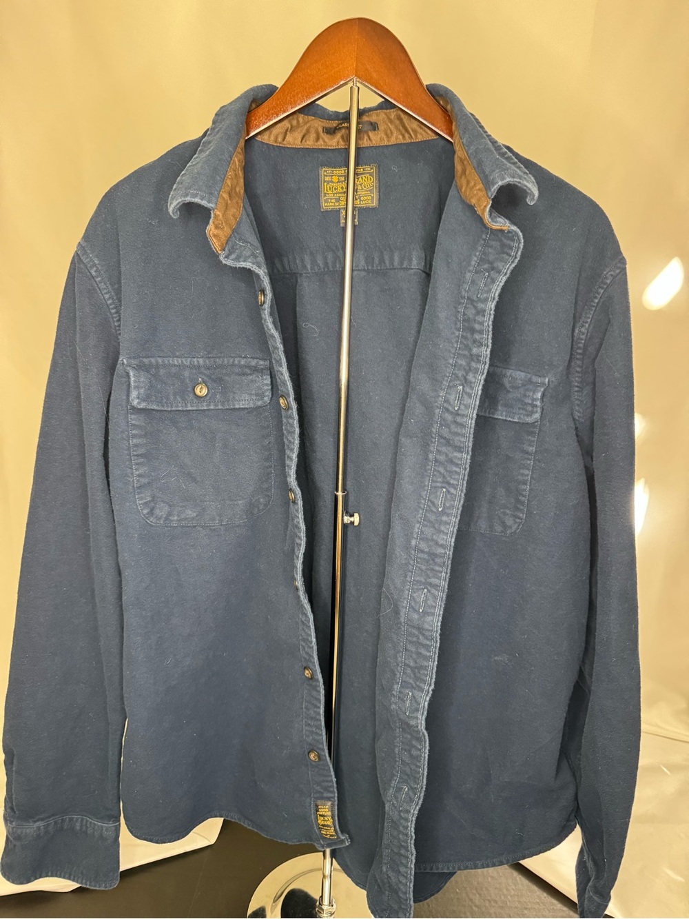 Lucky Brand Navy Button-Up Corduroy Collar Mens XL.